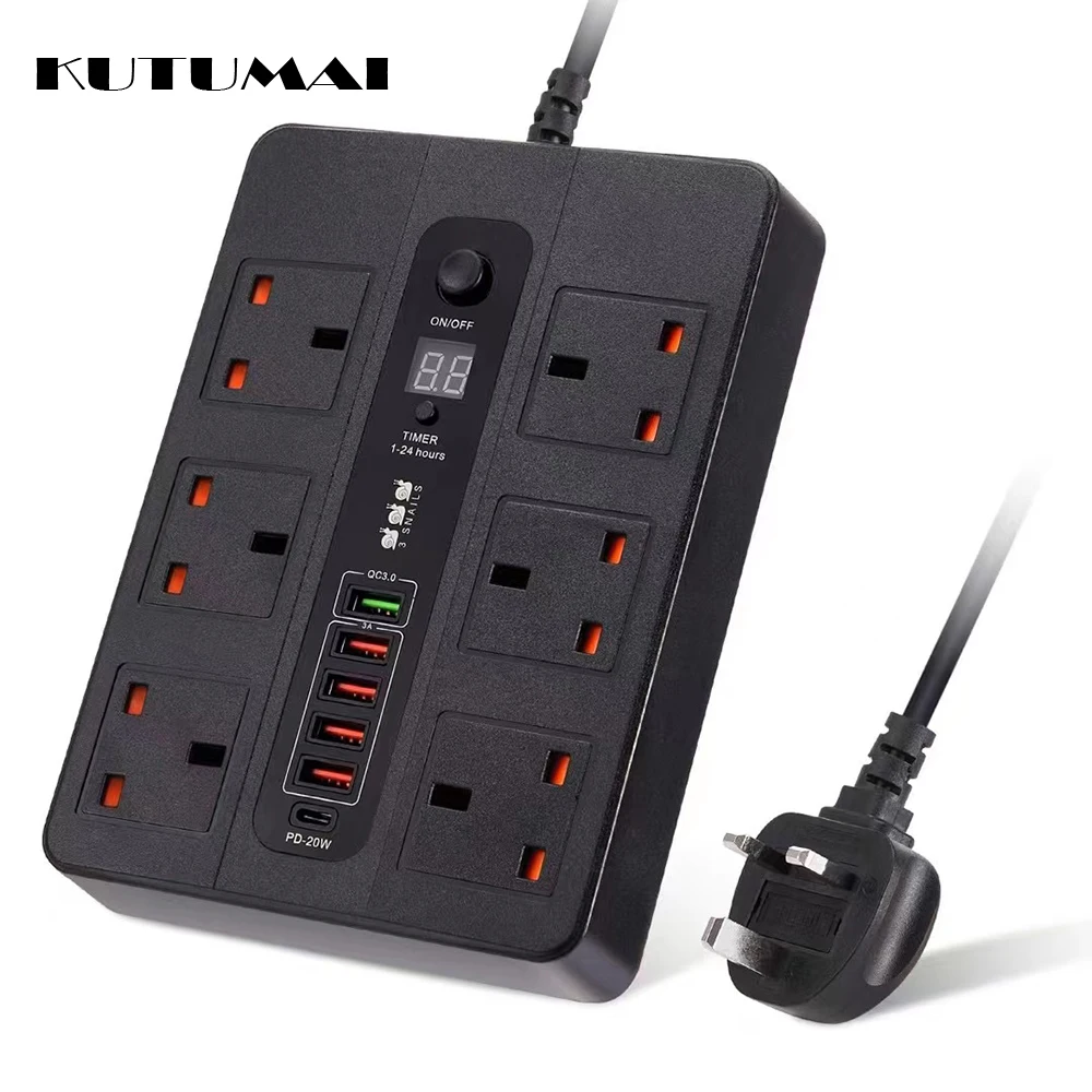 

KUTUMAI 20W PD QC3.0 USB Fast Charger 3000W 6 AC Universal Type C Quick Charge Station Power Strip Adapter for iPhone 13 Samsun