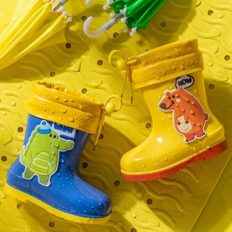 Резиновые сапоги для девочек и мальчиков водонепроницаемые без застежек с
