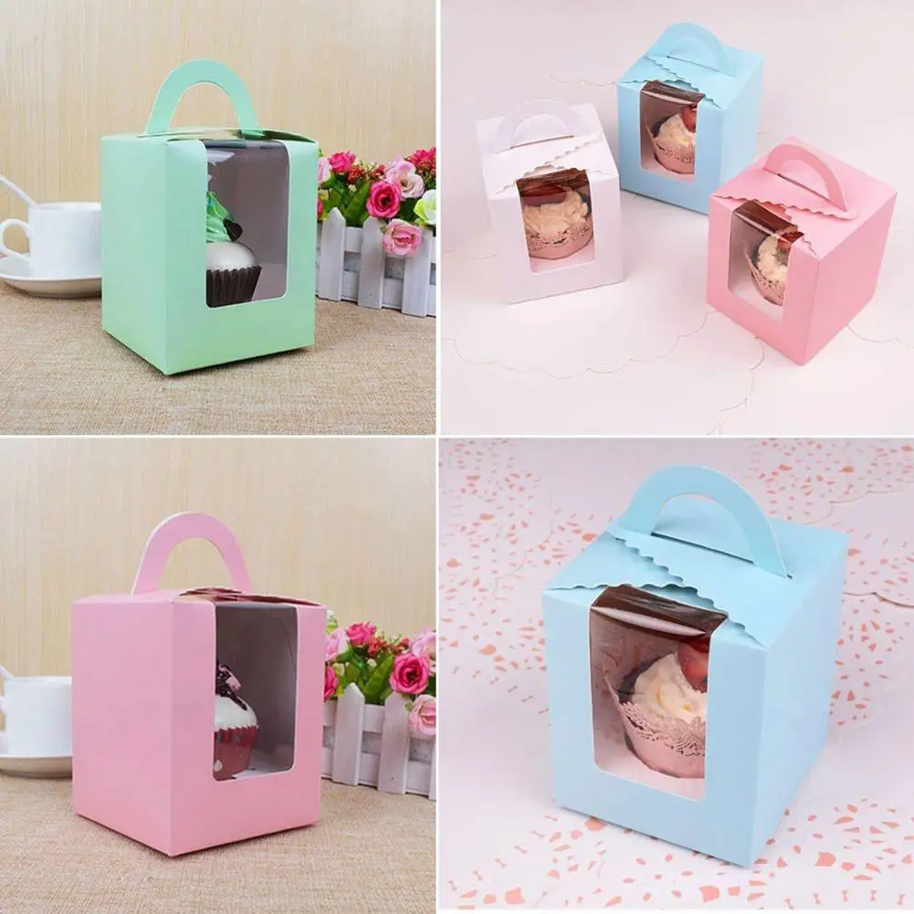 

5Pcs Cupcake Muffin Fairy Cake Box Clear Window Container with Handle Party Gift