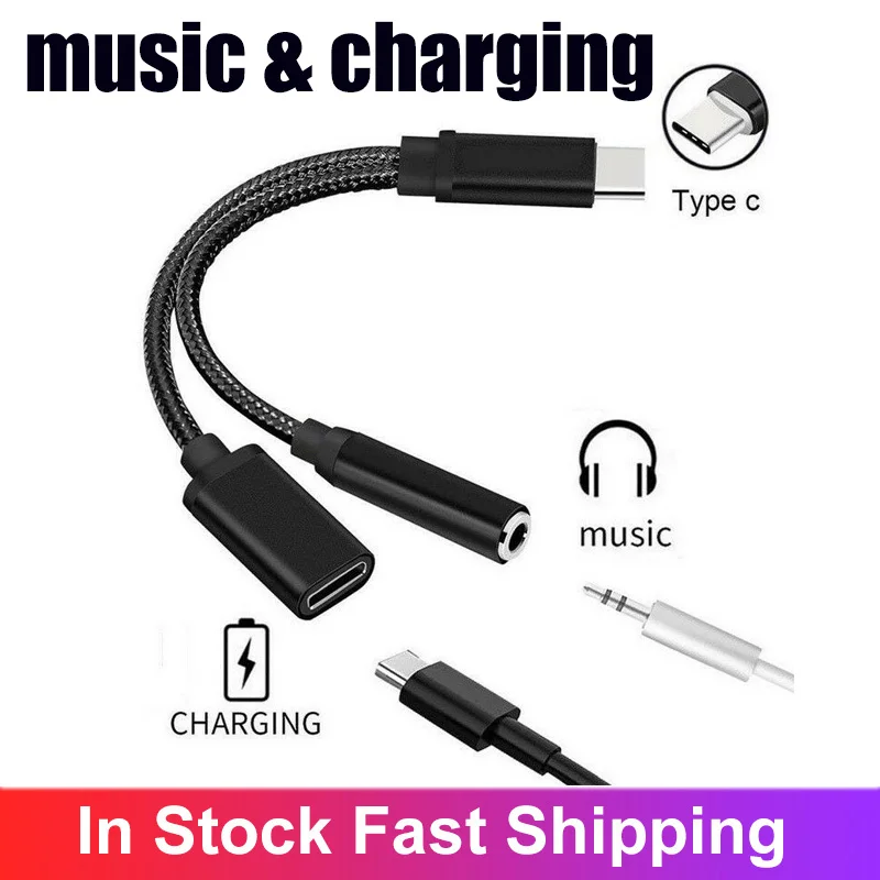 

1pcs Type-c To 3.5mm Jack Headphone Audio Adapter For Listening Music And Charging 2 In 1 Adapter Braided Cable Connector