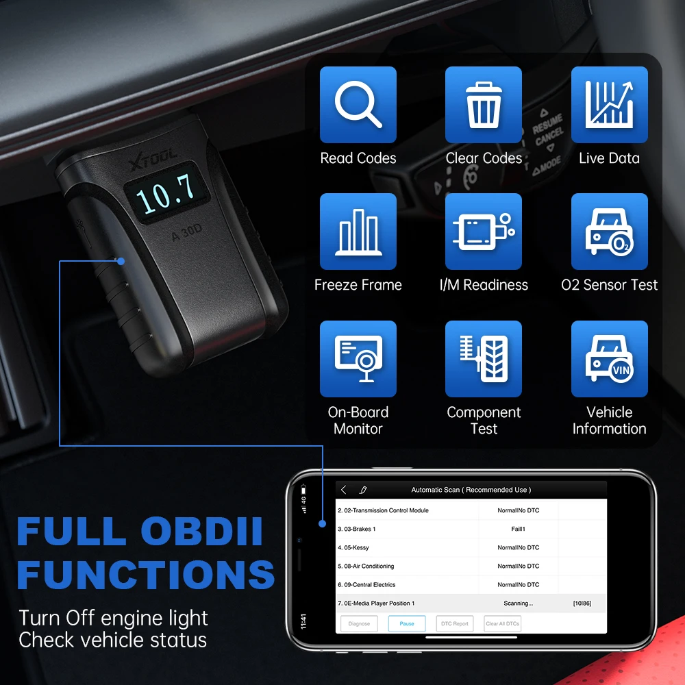 Автомобильный диагностический сканер XTOOL A30M OBD2 с 21 видами специальных функций