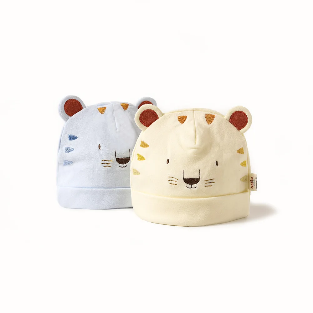 

New Newborn Baby Hat Spring Autumn Cotton Bonnets Cartoon Tiger Embroidery Infant Cap Thickened Warm Boy Girl Fetal Caps 3-6M