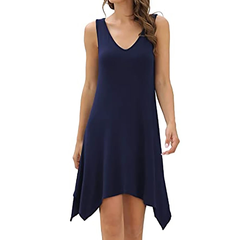 

High Quality Basic White Black Summer Sleeveless Ladies Solid Tank Dress