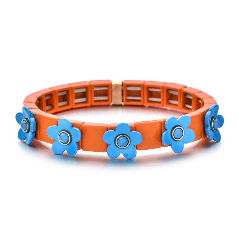 Богемный ручной работы красочный цветок эластичный браслет эмаль стрейч плитка