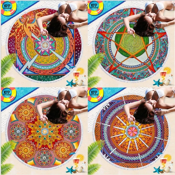 Новое цветное полотенце из микрофибры с принтом мандалы для ванной 150 см Круглый