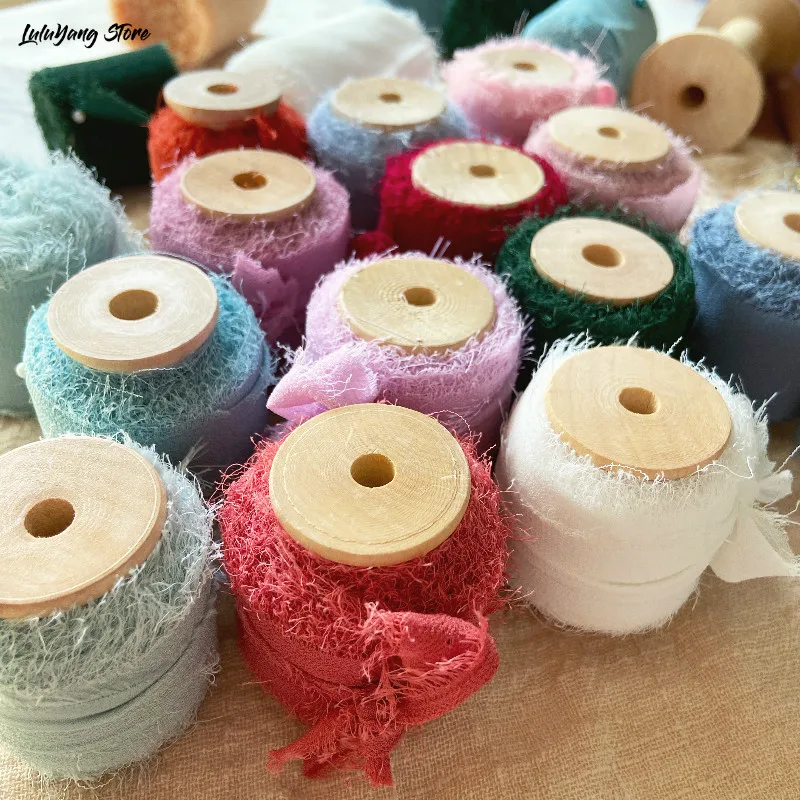 5 метров прозрачная шифоновая шелковая лента ручной работы свадебные