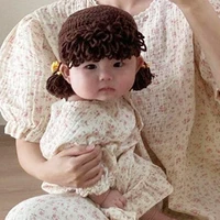 cute newborn baby girl beanie hat hair pigtail braid wig cap winter warm knitted children kids girls hats and caps free shipping