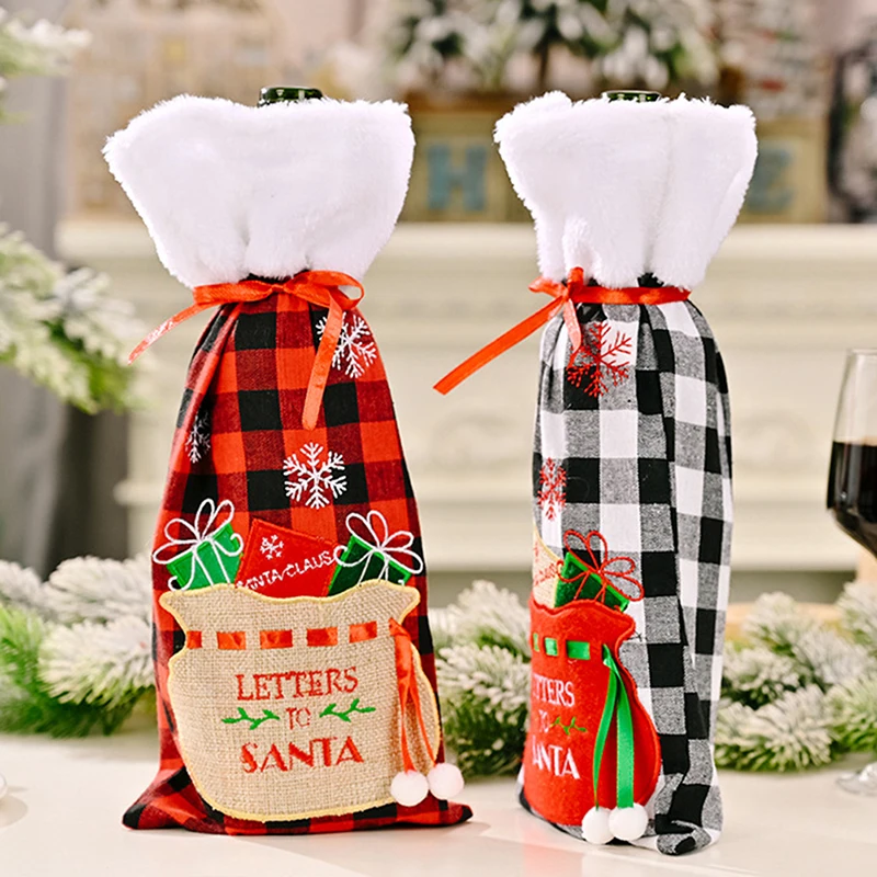 

Christmas Bottle Covers Bag Linen Christmas Decorations For Home Christmas Table Decor Xmas Navidad Gifts