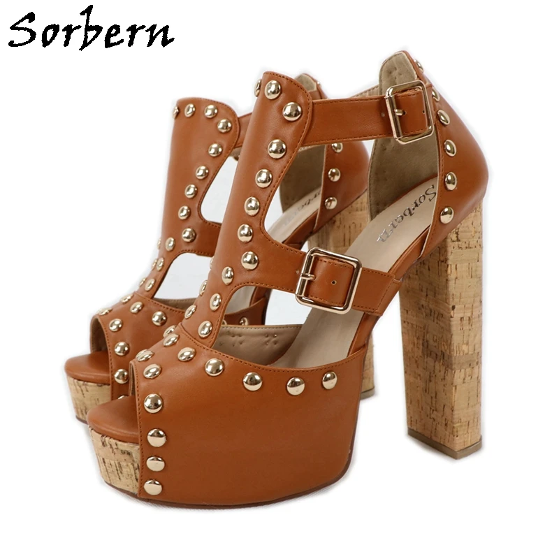 Женские босоножки на высоком каблуке с открытым носком заклепками|rivet sandals|sandals