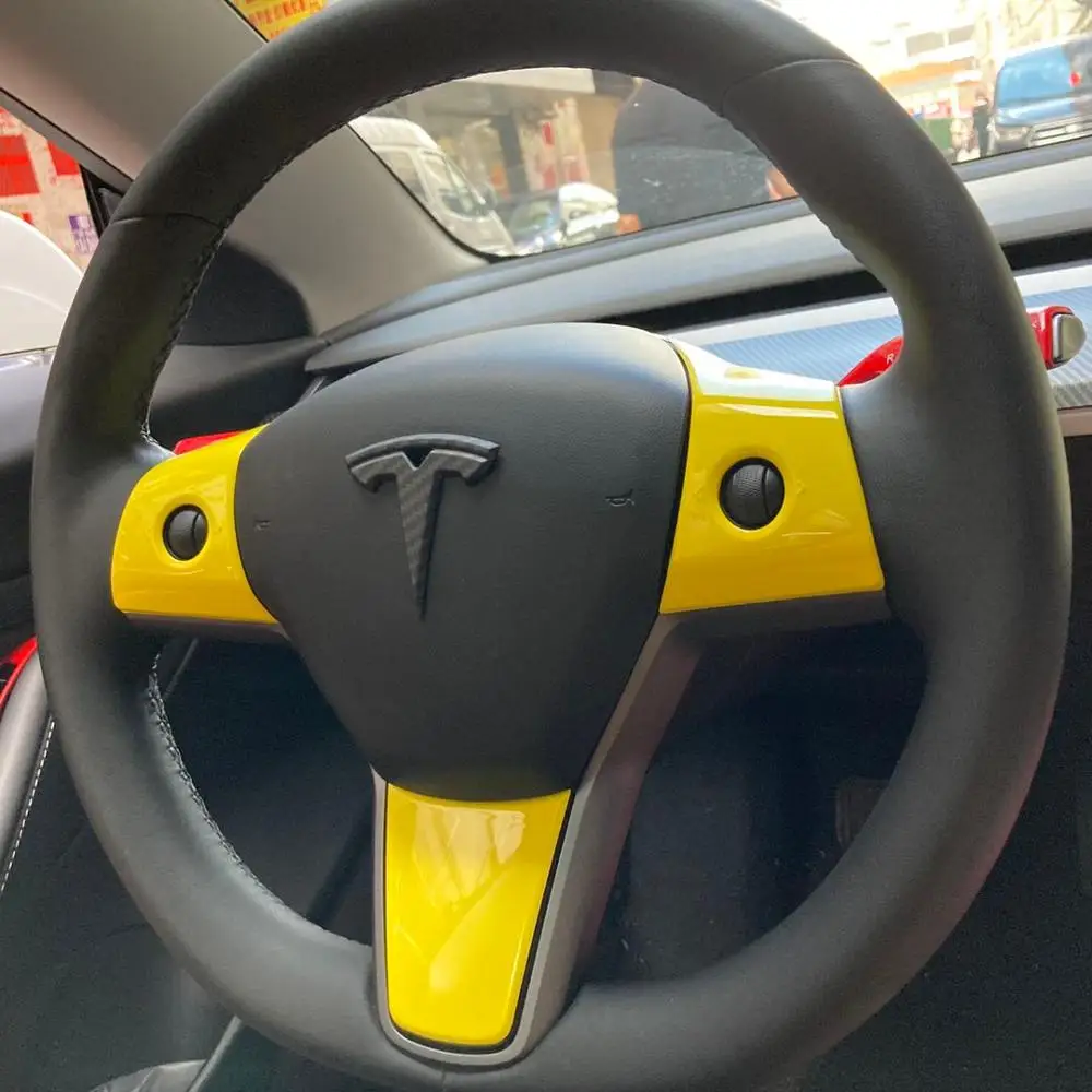 Великолепный желтый для Tesla Model 3 рулевая нашивка штурвал украшение интерьер