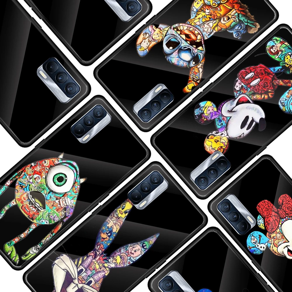 

Mickey Tattoo Cartoon for OPPO Realme 7i 7 6 5 Pro C3 XT A9 2020 A52 Find X2Lite Luxury Tempered Glass Phone Case Cover