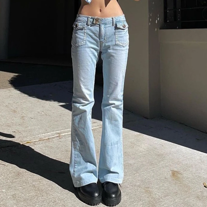 Женские джинсы с низкой талией для девочек Y2K винтажные синие джинсовые Капри
