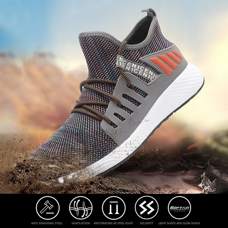 Легкая Рабочая обувь со стальным носком мужские неразрушаемые кроссовки дышащие