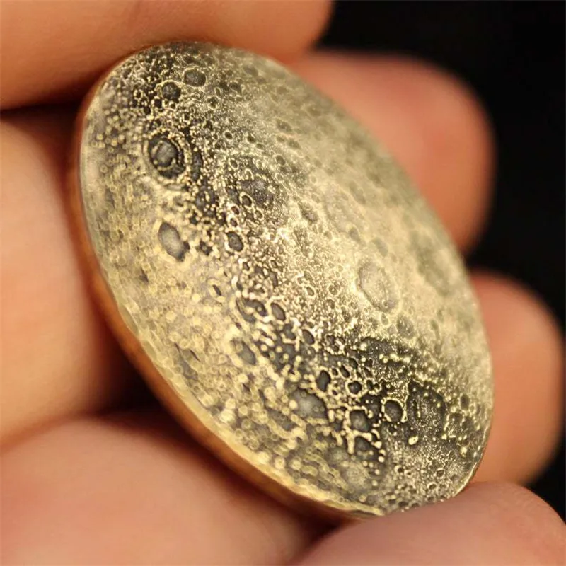 

New Moon Commemorative Coin Metal Alloy Necklace Irregular Bronze Round The Lunar Surface Is Uneven Pendant Necklaces For Women