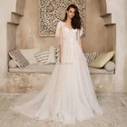 Кружевные свадебные платья а-силуэта без рукавов с V-образным вырезом и аппликацией, свадебные платья на шнуровке, свадебное платье со шлейфом