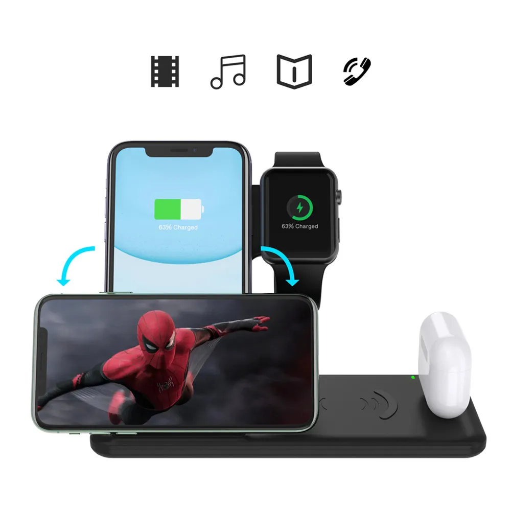 Беспроводное зарядное устройство 4 в 1 15 Вт Qi док-станция для Iphone Micro USB Тип C