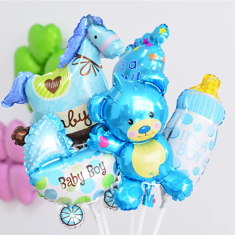 5pcs mini blue Украшения для детского душа бумага со слоном Торт Топперы его девочка мальчик Babyshower вечерние принадлежности пол раскрыть розовый синий - Цвет: 5pcs mini blue