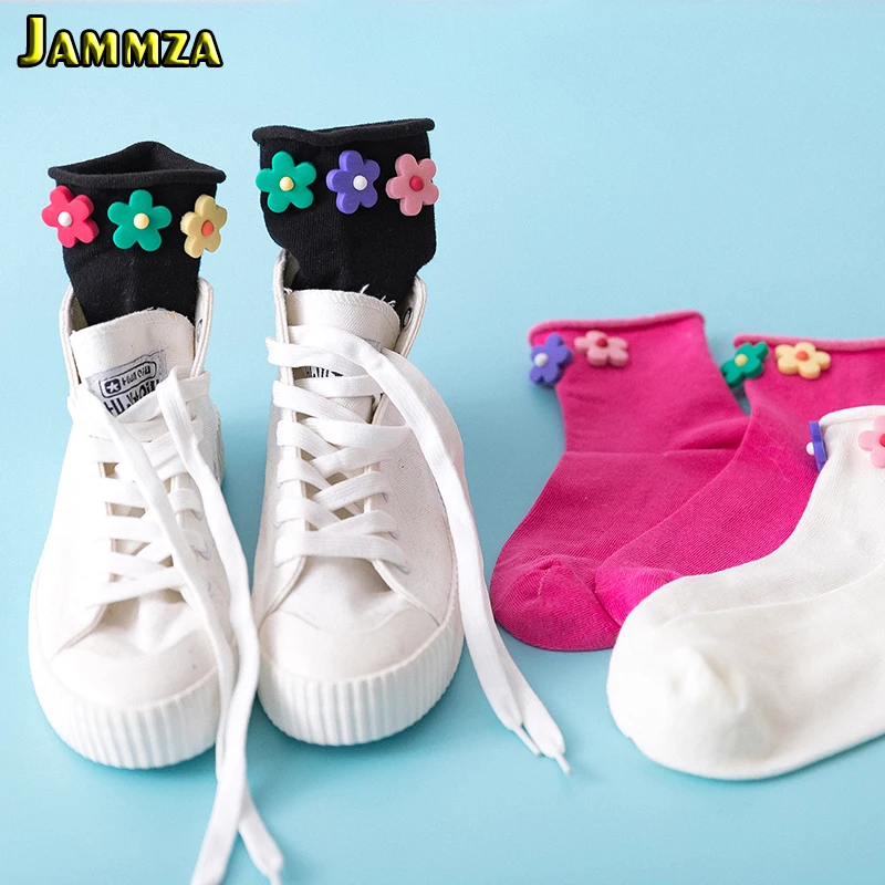 Женские носки ручной работы Ins розовые хлопковые ярких цветов с подвеской в