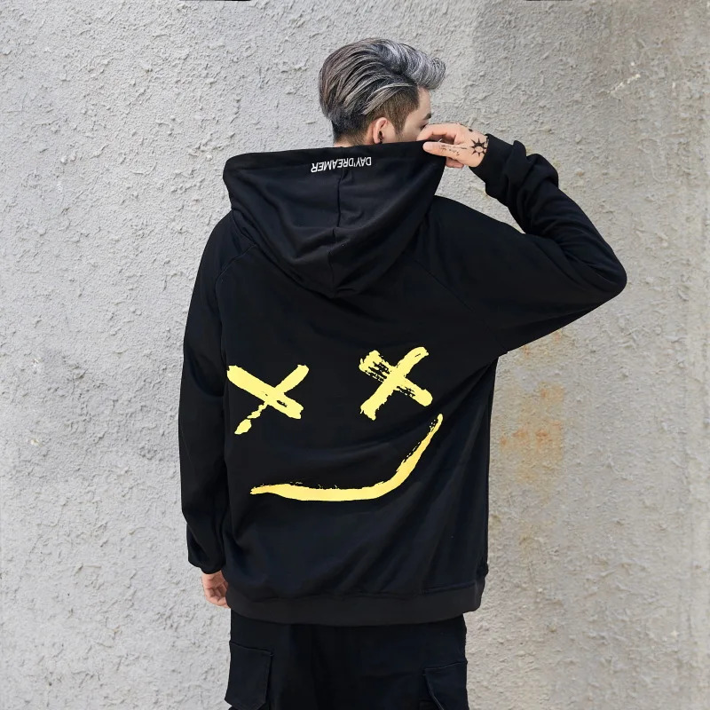 Men Hoodies Sweatshirts Smile Print Headwear Hoodie Hip Hop Streetwear Clothing Us size S-2XL | Мужская одежда