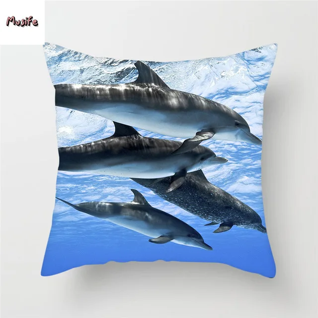 

Cute Sea Animal Square Polyester Cushion Cover Dolphin Decorative Cushion Cover Home Bedroom Hotel Car Decorative Cushion45x45cm