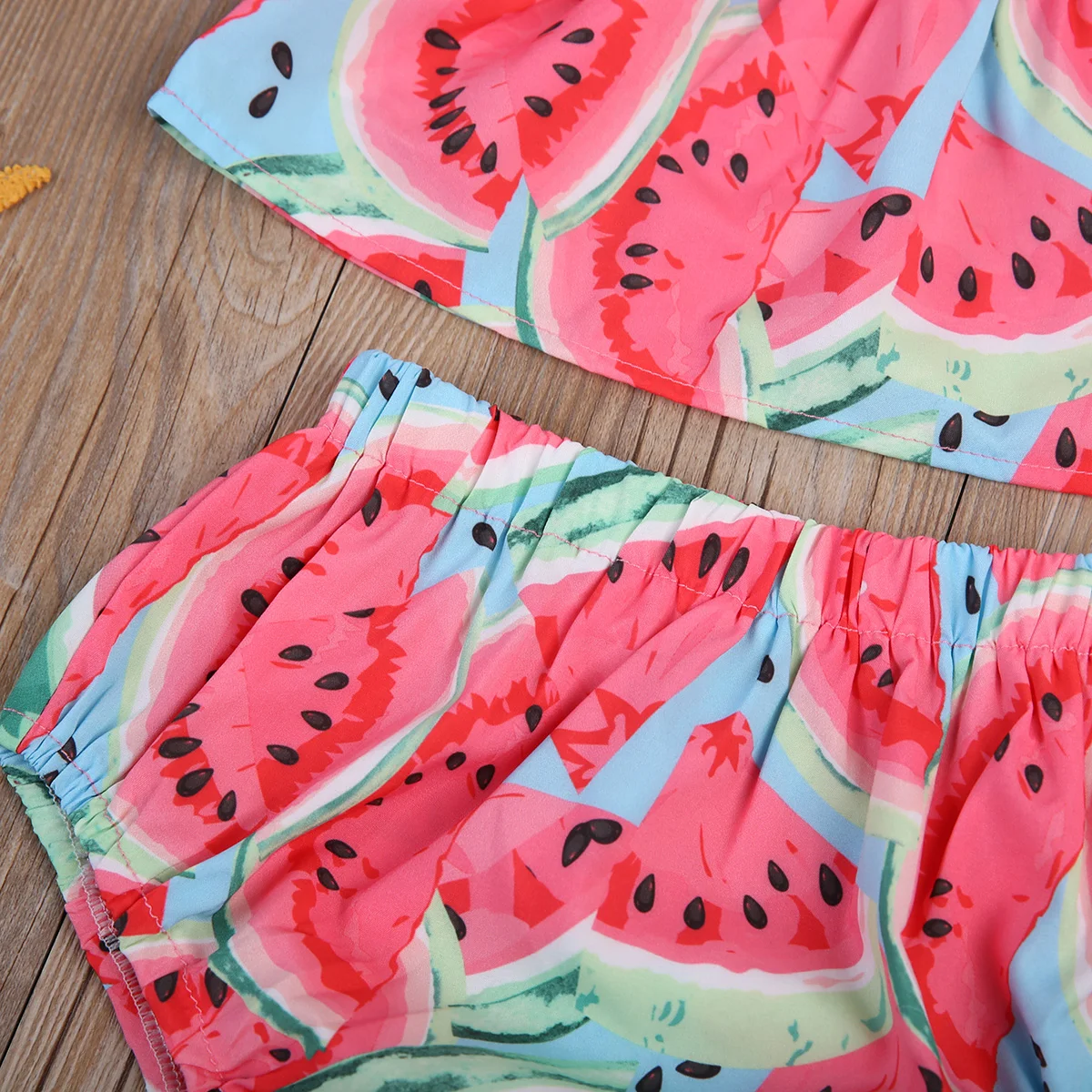 Милый комплект с арбузами для маленьких девочек комбинезон открытыми плечами