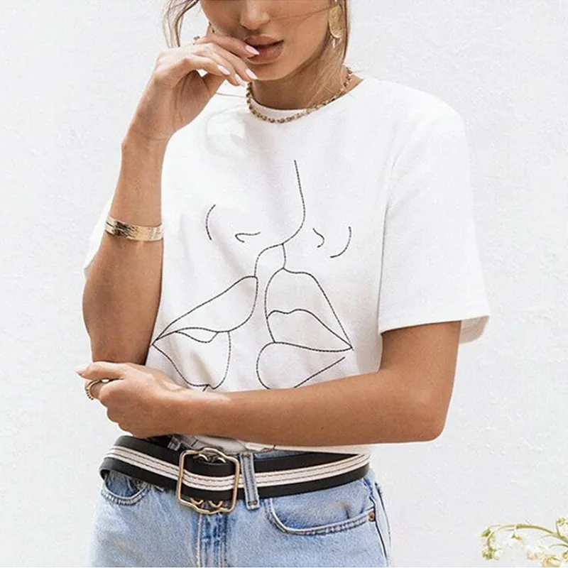 

2019 New Harajuku Women Tumblr Lips T Shirt Summer Printing T-shirt Womens Short Sleeve Tshirt Female Cotton Tops Tees Shirts