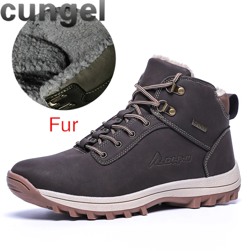 572-light brown CUNGEL/зимние теплые мужские ботинки; мужские зимние ботинки из натуральной кожи с мехом; водонепроницаемые рабочие ботильоны ручной работы; мужская обувь с высоким берцем - Цвет: 572-light brown