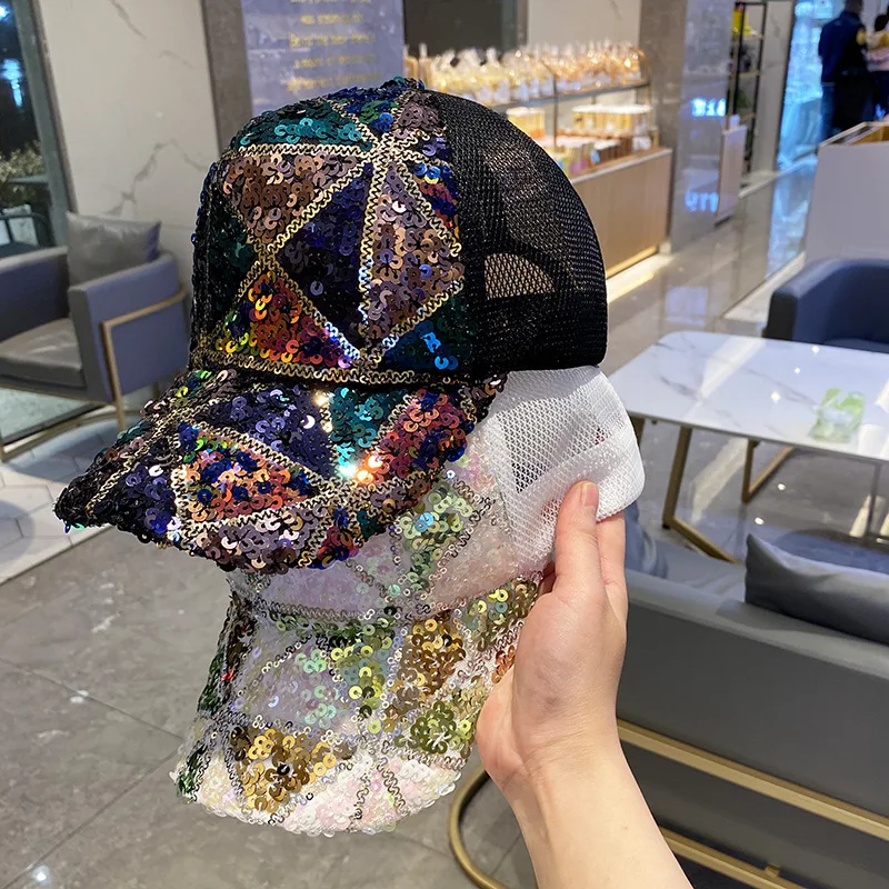 Summer Bling Bling Baseball Cap With Sequins Adjustable Closure Travel Outdoor Fashion Cool Woman Unisex Stylish Trucker Hat
