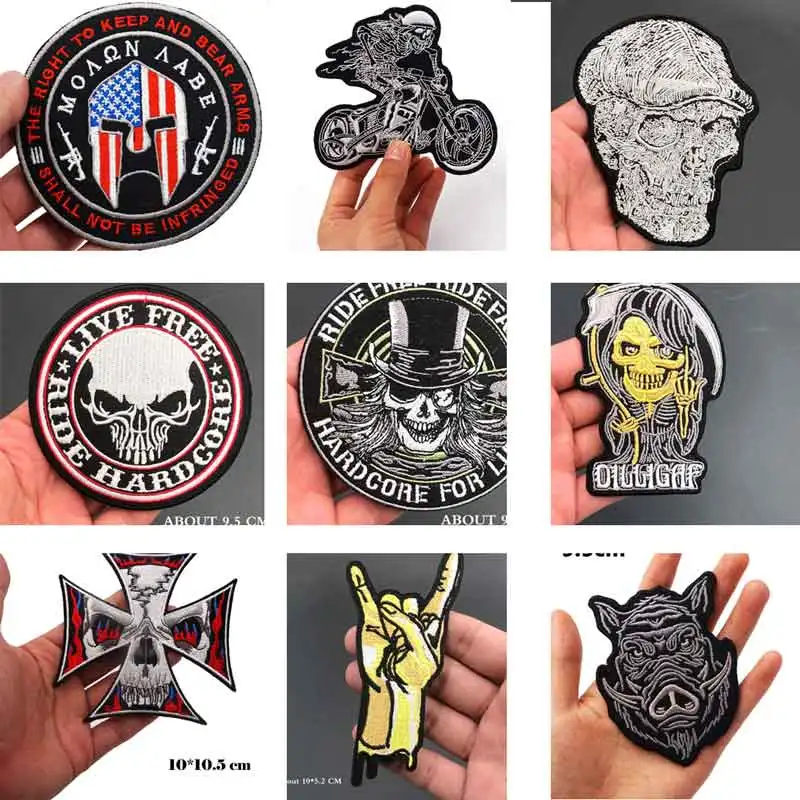 Череп армии утюгом на подложке в стиле панк с вышивкой &quotчереп водитель байкер