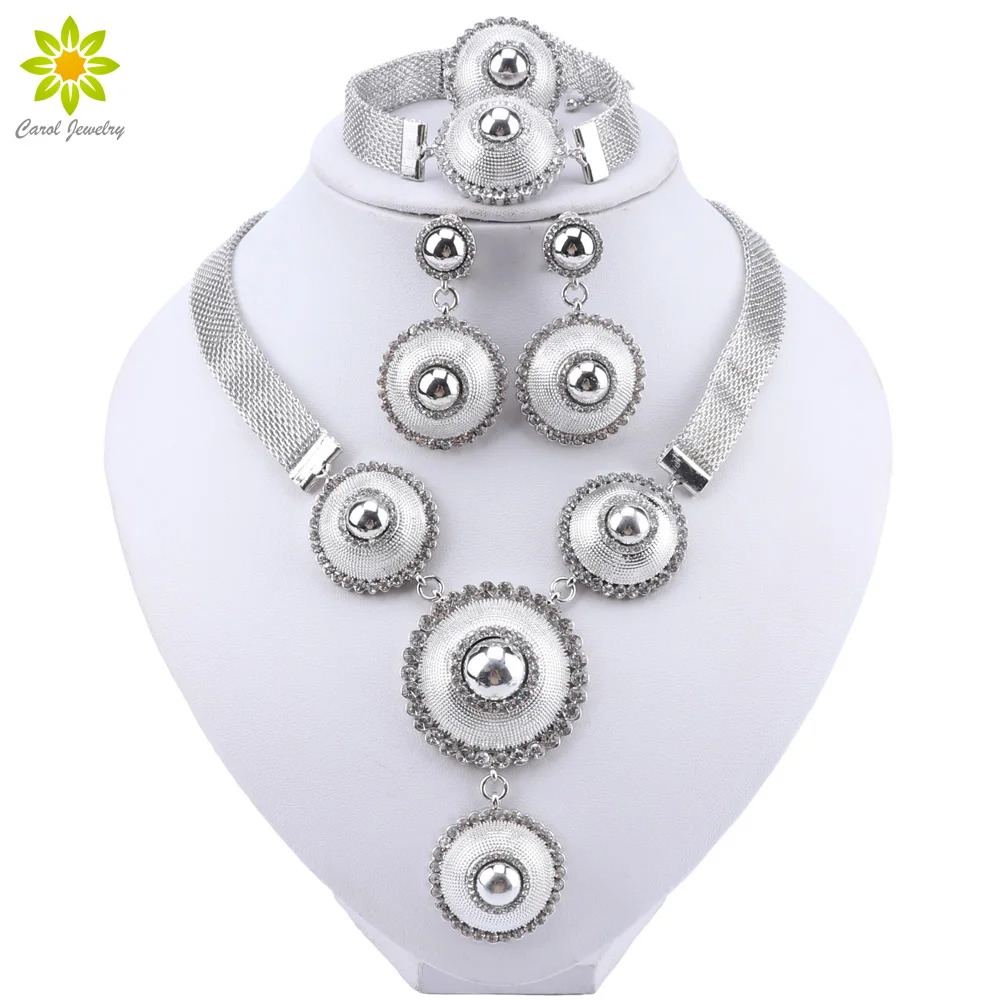 Дубай Серебряные Ювелирные наборы для женщин круглая форма дизайн ожерелье