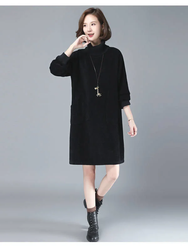 

Autumn and Winter Corduroy Dress New Mid-length