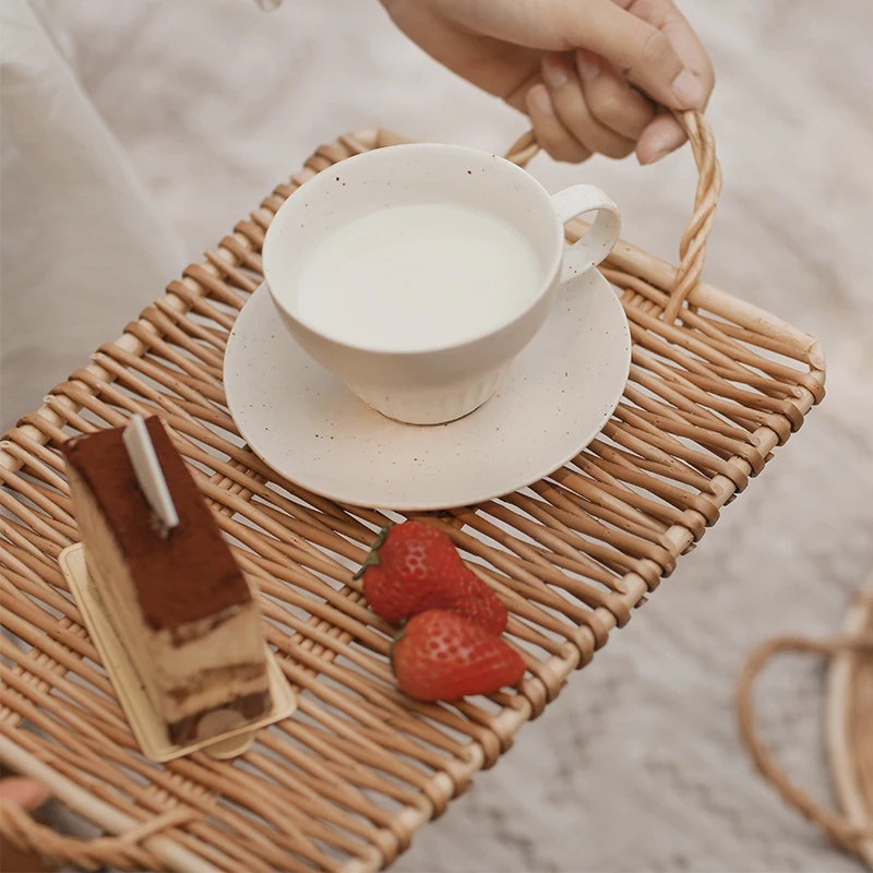 Ротанговый поднос для хранения обеденный кофейный завтрак хлеба круглая