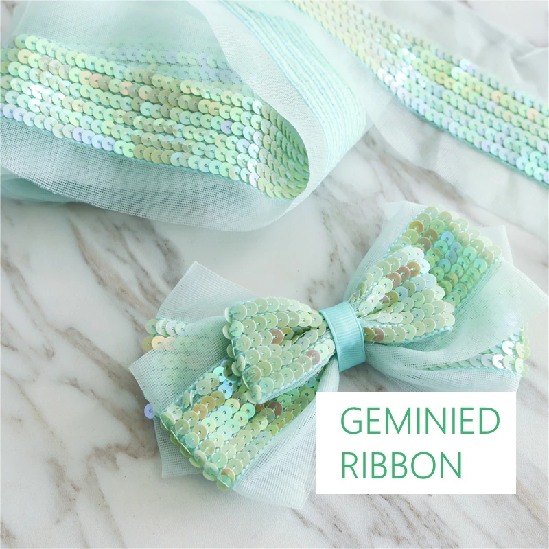 Тюлевая лента из органзы 10 ярдов с пайетками зеленого цвета для самостоятельного