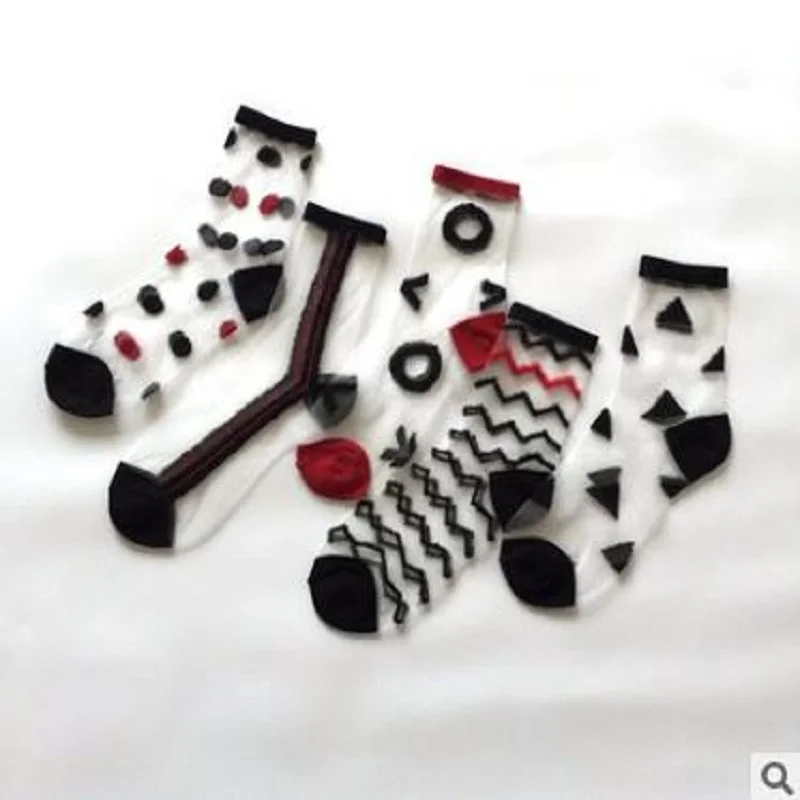20 PCS = 10 pairs fashion women's socks spring and summer transparent thin  polka dots