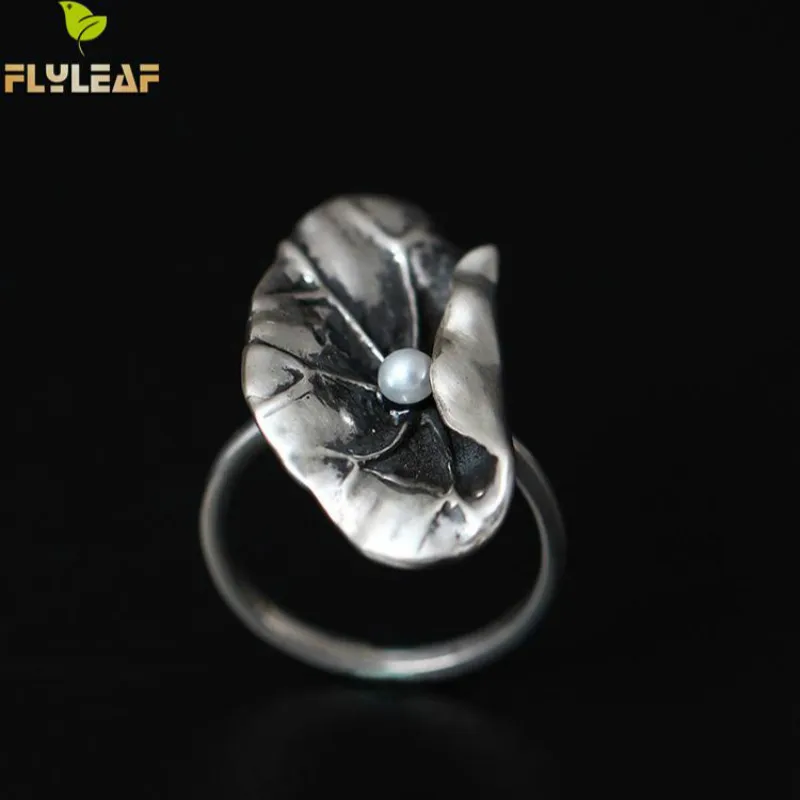 Flyleaf серебро 925 пробы Пресноводный Жемчуг лист лотоса открытые кольца для женщин