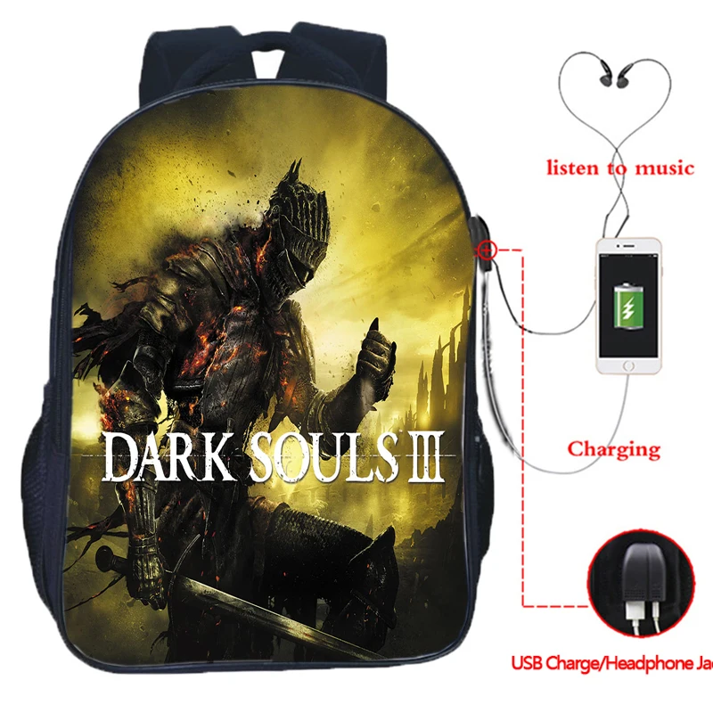 

Рюкзак с Usb-зарядкой Dark Soul, школьный ранец для учеников, сумка для книг, 16 дюймов, фараам, арториас, сумки для подростков для мальчиков и девоч...
