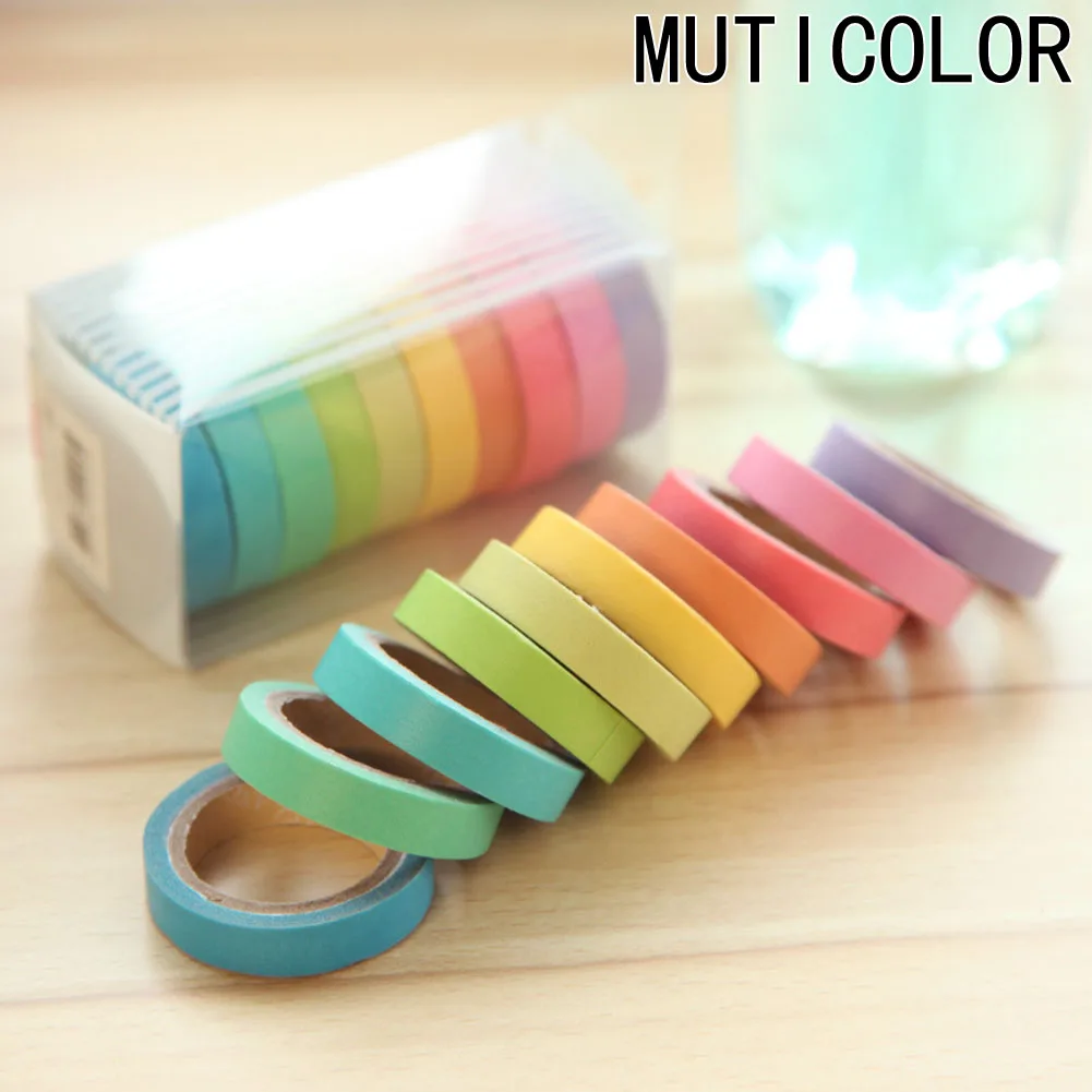 

10 Pcs/Set Small Fresh Candy Color Rainbow Colored Shredded Paper Tape Multicolour Stickers Masking Tape School Supplies