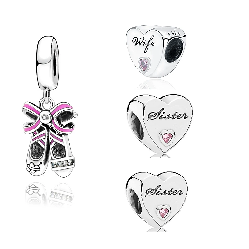 Роскошная 925 пробы Серебряная обувь с бантиком подвеска в форме сердца