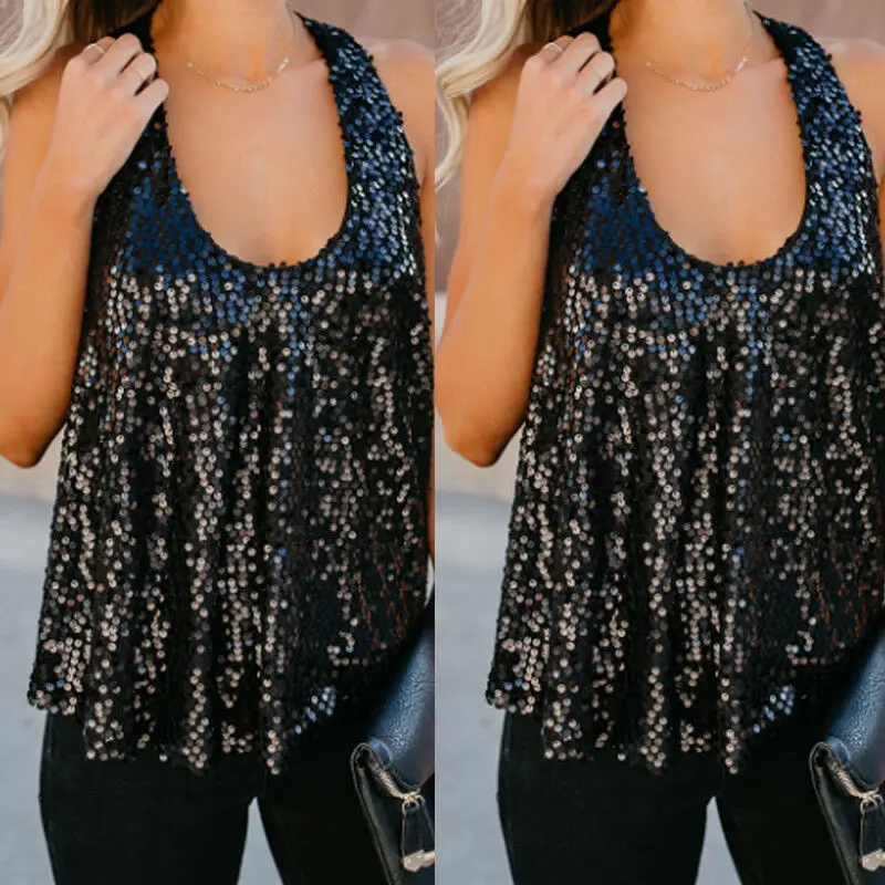 Женский пикантный жилет без рукавов с блестками женский топ на бретельках майка