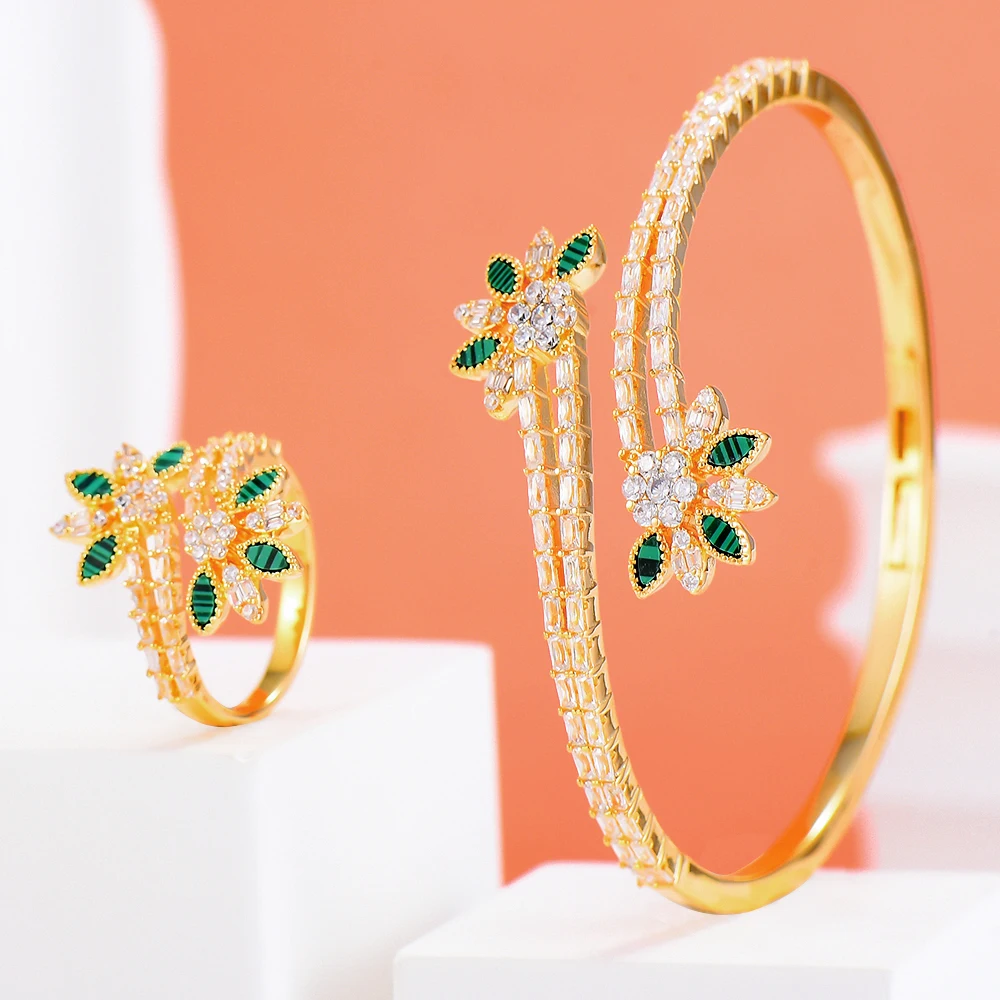 GODKI хип-хоп цветы 2 браслет с несколькими рядами набор колец украшений для женщин