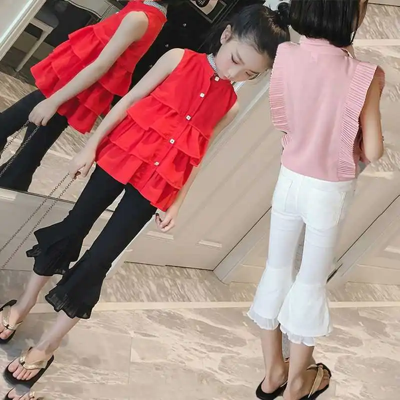 

Summer Girls Flare Pants Kids Bell Bottom Trousers Baby Girls Clothing Black White Teen Girls Outfits Pants