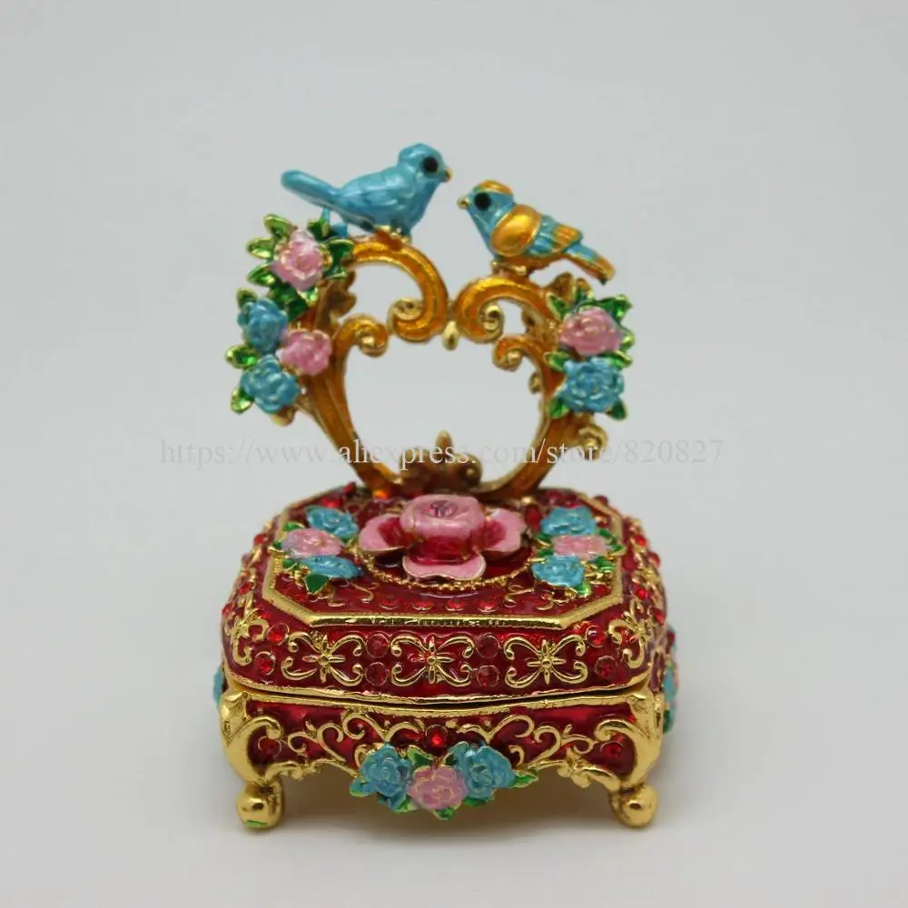 Винтажная ручная роспись Love Birds Faberge яйцо Горный Хрусталь Шкатулка для бижутерии двойные ювелирные изделия с изображениями птиц коробка