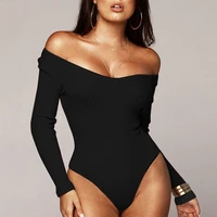 sexy black deep v neck bare shoulder bodysuit stretch long sleeve bodysuits women shirt body jumpsuit autumn winter %d0%b1%d0%be%d0%b4%d0%b8 clothes