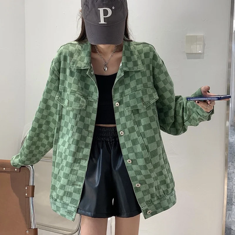 Женская клетчатая куртка Ulzzang милые весенне-осенние пальто в стиле ретро с