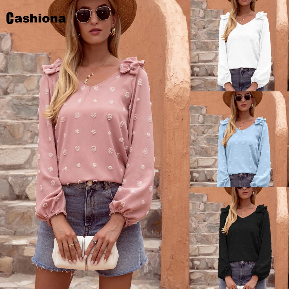 Женская элегантная модная футболка женские Лоскутные Топы в горошек с бантом