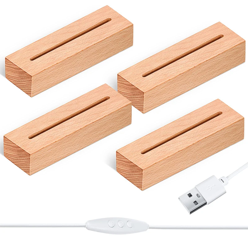 

4PCS Acrylic Night Light Wooden Stand with Led Lights, Long Solid Beech Wooden Led Lamp Base for Acrylic, Lighting Accessories