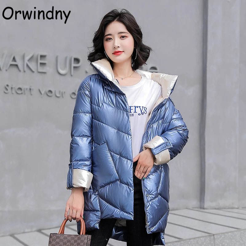 

Женские Длинные парки Orwindny Winte, Осенние хлопковые куртки, ветровка 2021, глянцевые свободные модные пальто, женская одежда неправильной формы
