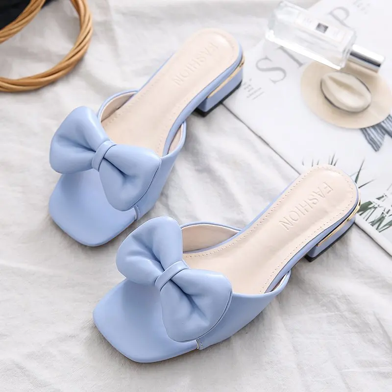 

LLOGAI Slippers Women Slides Summer Heels Bow Summer Sandals Weave Slipper Outdoor Linen Flip-flops Beach Shoes Slipper 2021 New