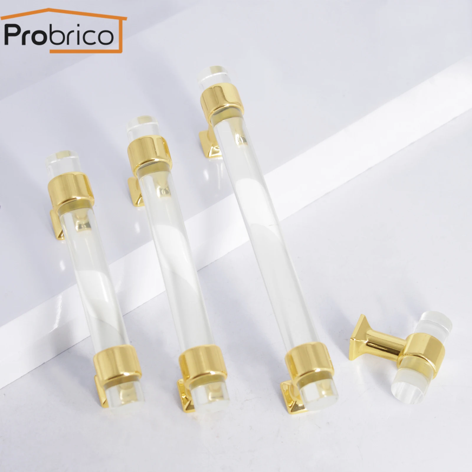 Probrico ручка для шкафа и ручки Хрустальная Мебельная двери Золотая основа длинная