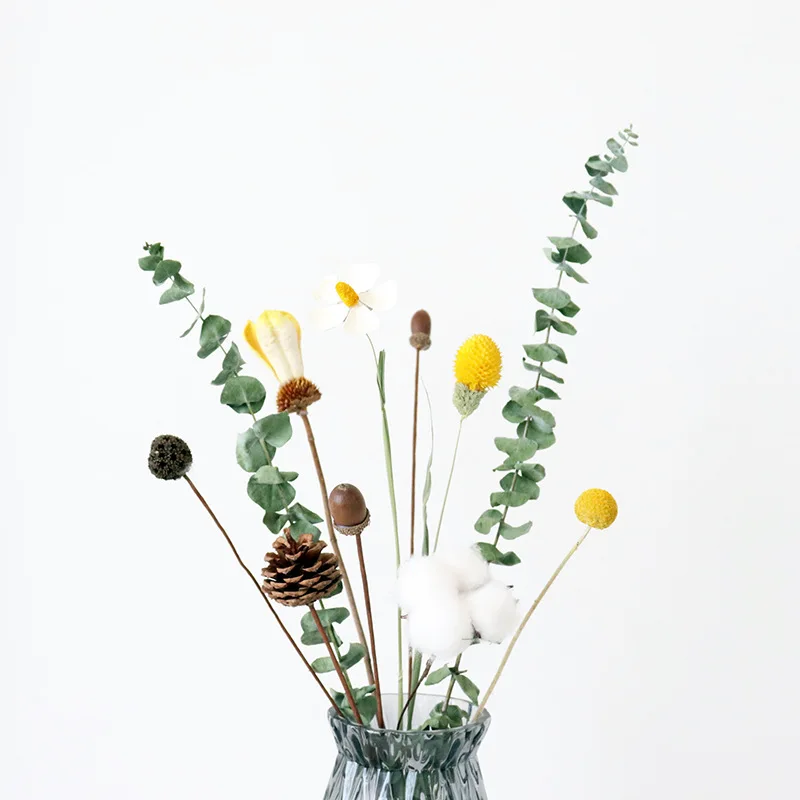 

Natural Dried Flowers Dried Eucalyptus Leaf Real Branch Acorn Pine Wheat Cotton Nordic Home Wedding Party Decoration